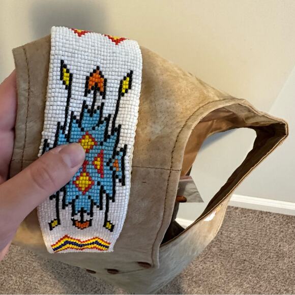 Vintage Outbrook Tan Leather Beaded Button Down Top Vest Medium - Picture 10 of 11